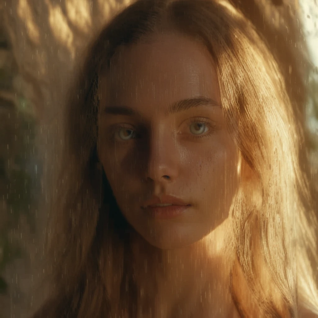 Young woman cooling herself by a sunlit apartment window