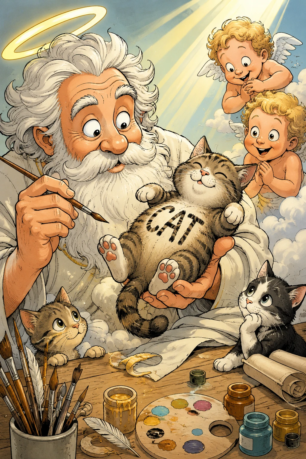 Gato fofo em ilustração de quadrinhos clássicos europeus