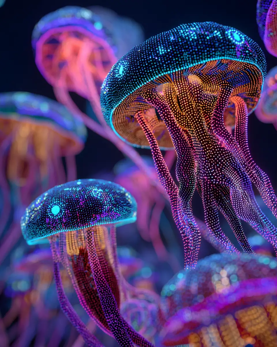 在黑暗抽象虛空中發光的霓虹宇宙圖樣