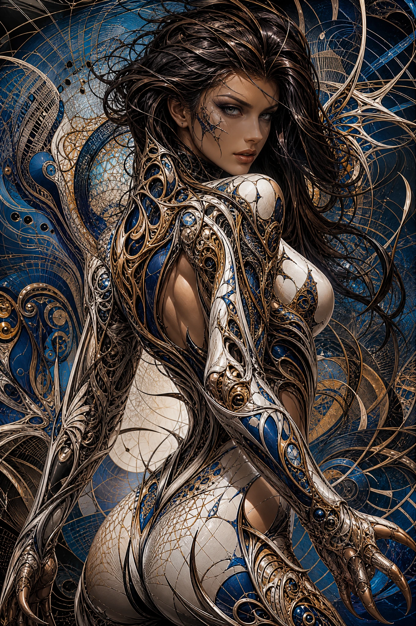 Mulher mítica com armadura em ilustração digital de fantasia reluzente