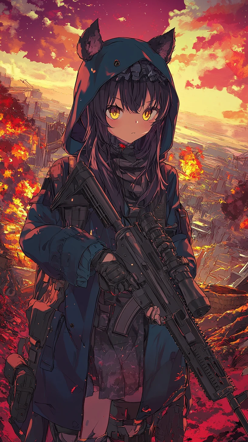 Chica de anime en un camino dorado bajo un cielo surrealista
