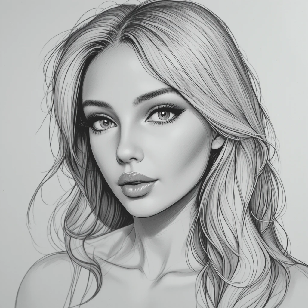 Young blonde woman in graphite pencil portrait style