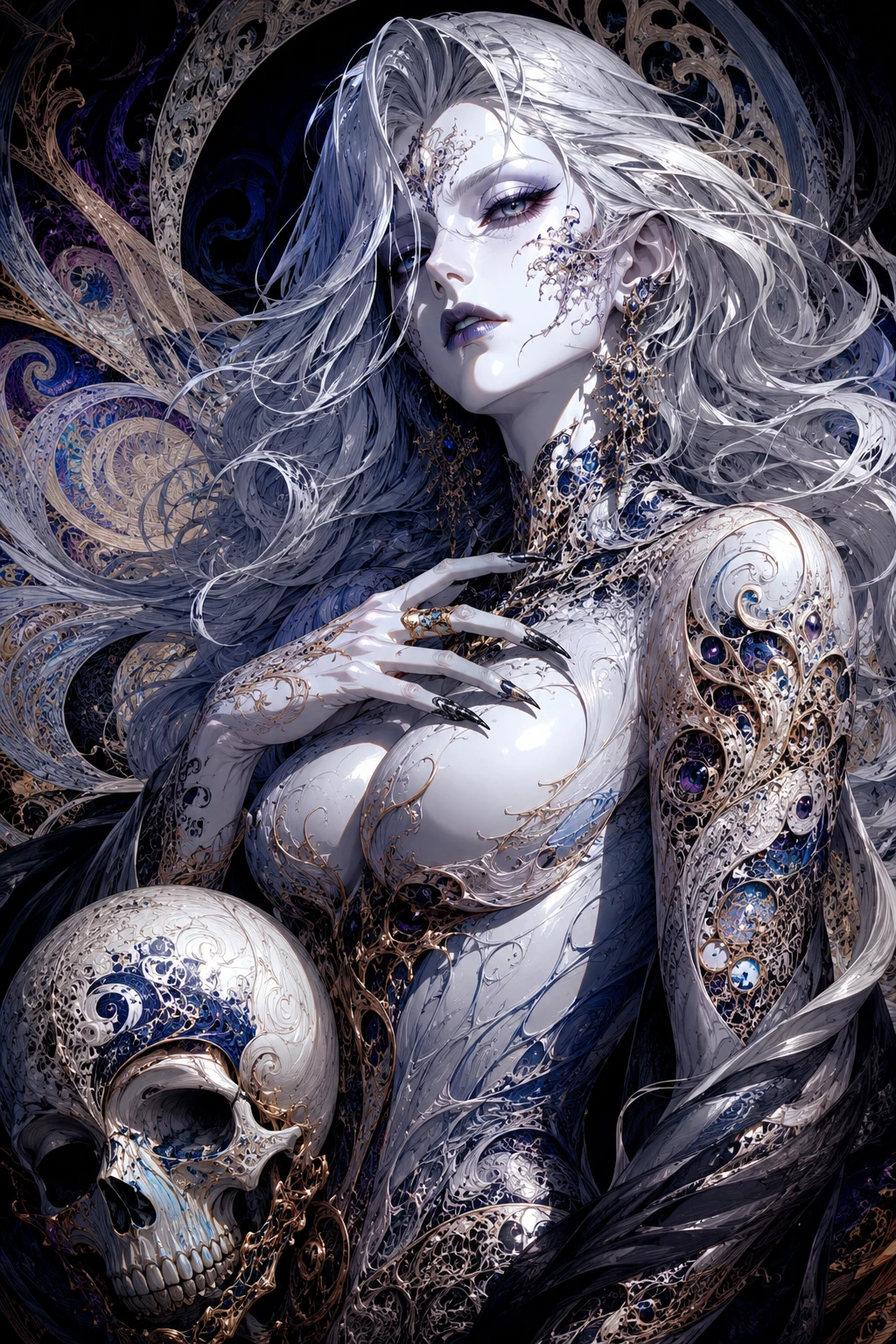 Femme de fantasy mythique au corps fractal en acier poli