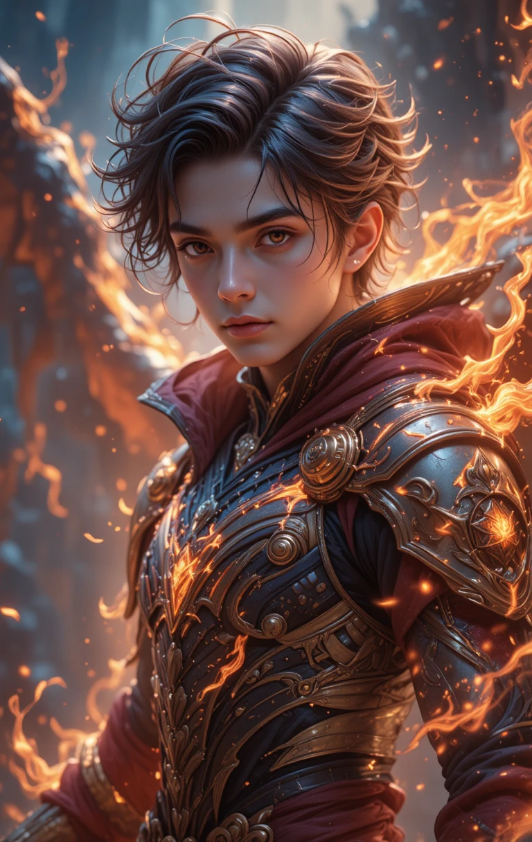 Guerrier d’anime à la peau dorée en armure draconique en fusion