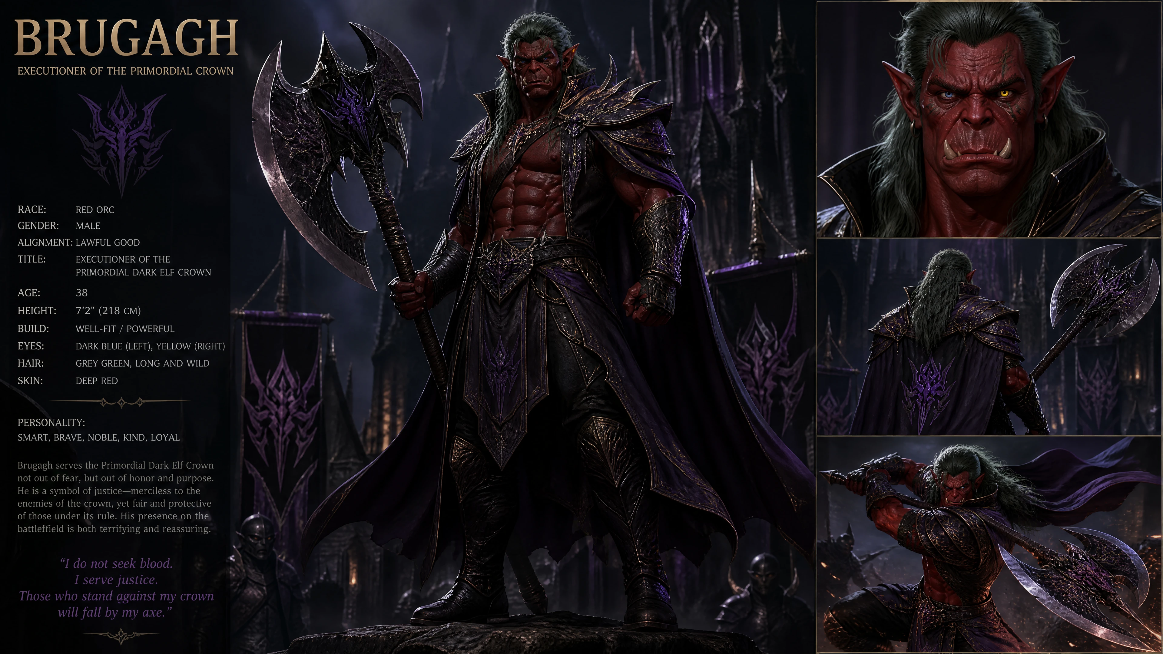 Noble guerrier orc rouge bourreau avec une immense hache de bataille
