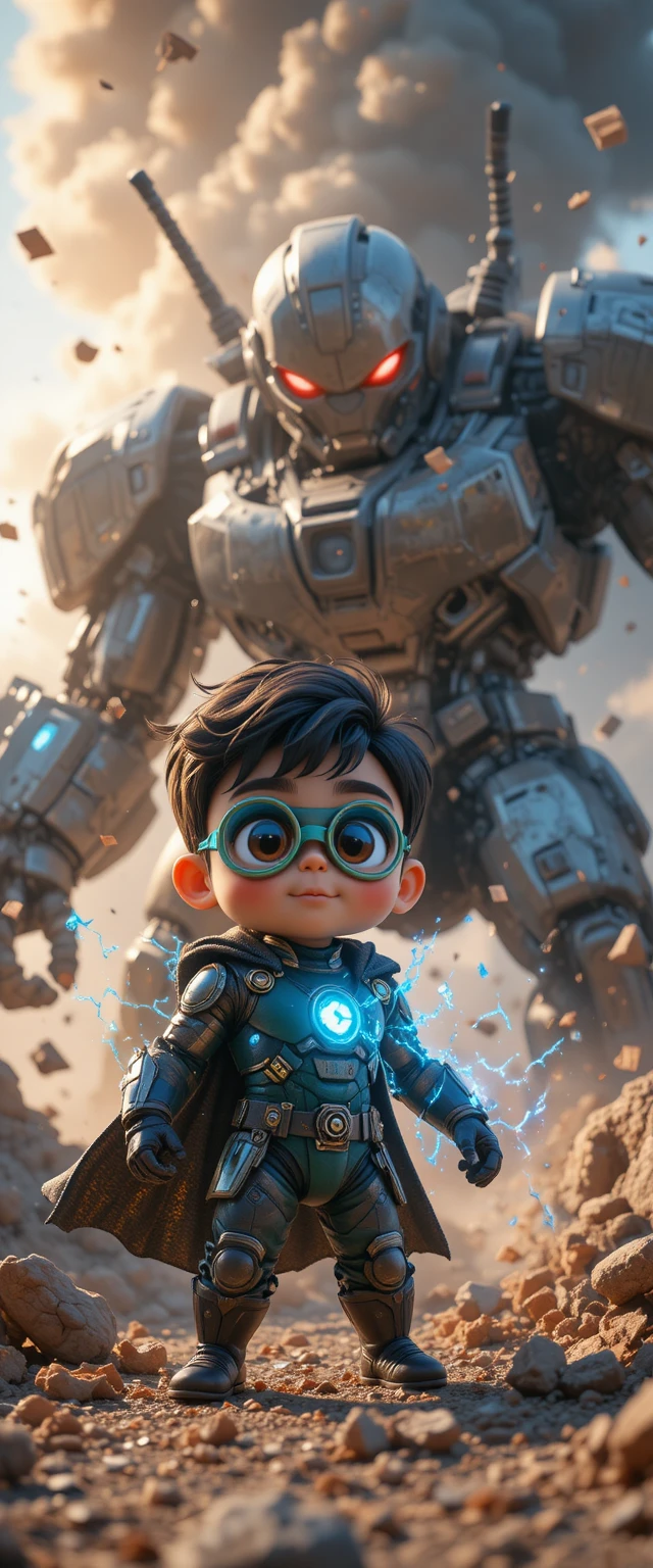 Heroína tech infantil 3D fofa em um universo kawaii colorido