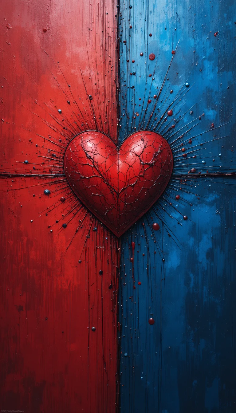 Abstract group of people around a burning red heart