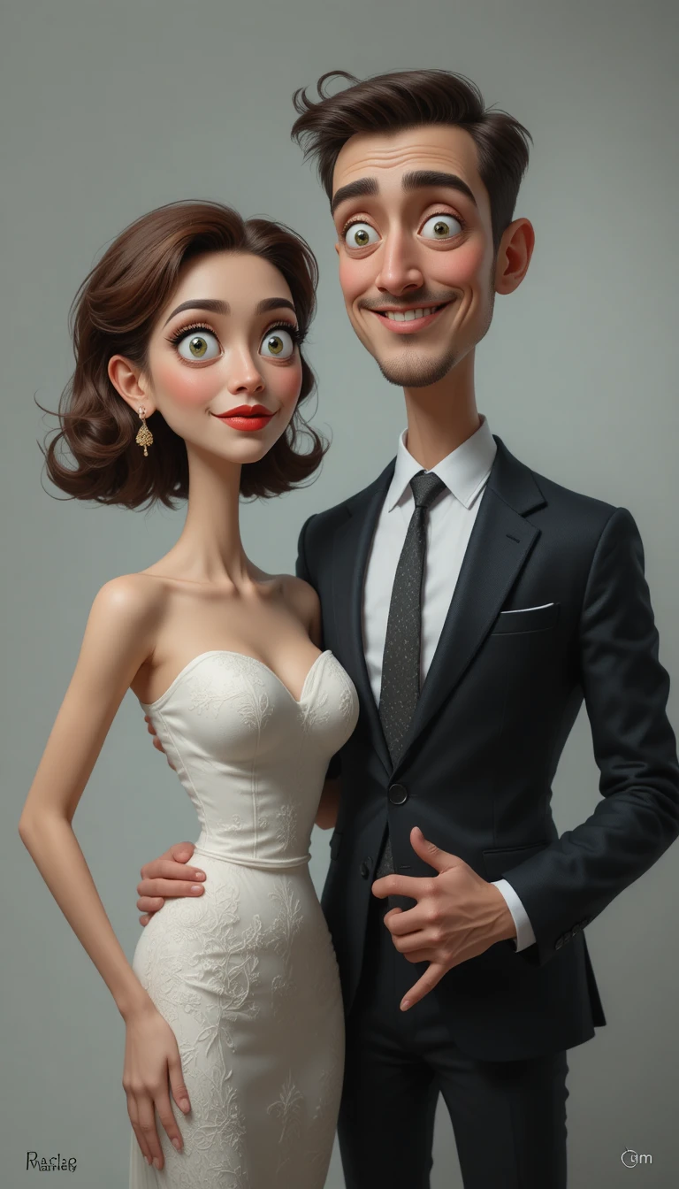 Casal de desenho animado brincalhão com expressões faciais exageradas