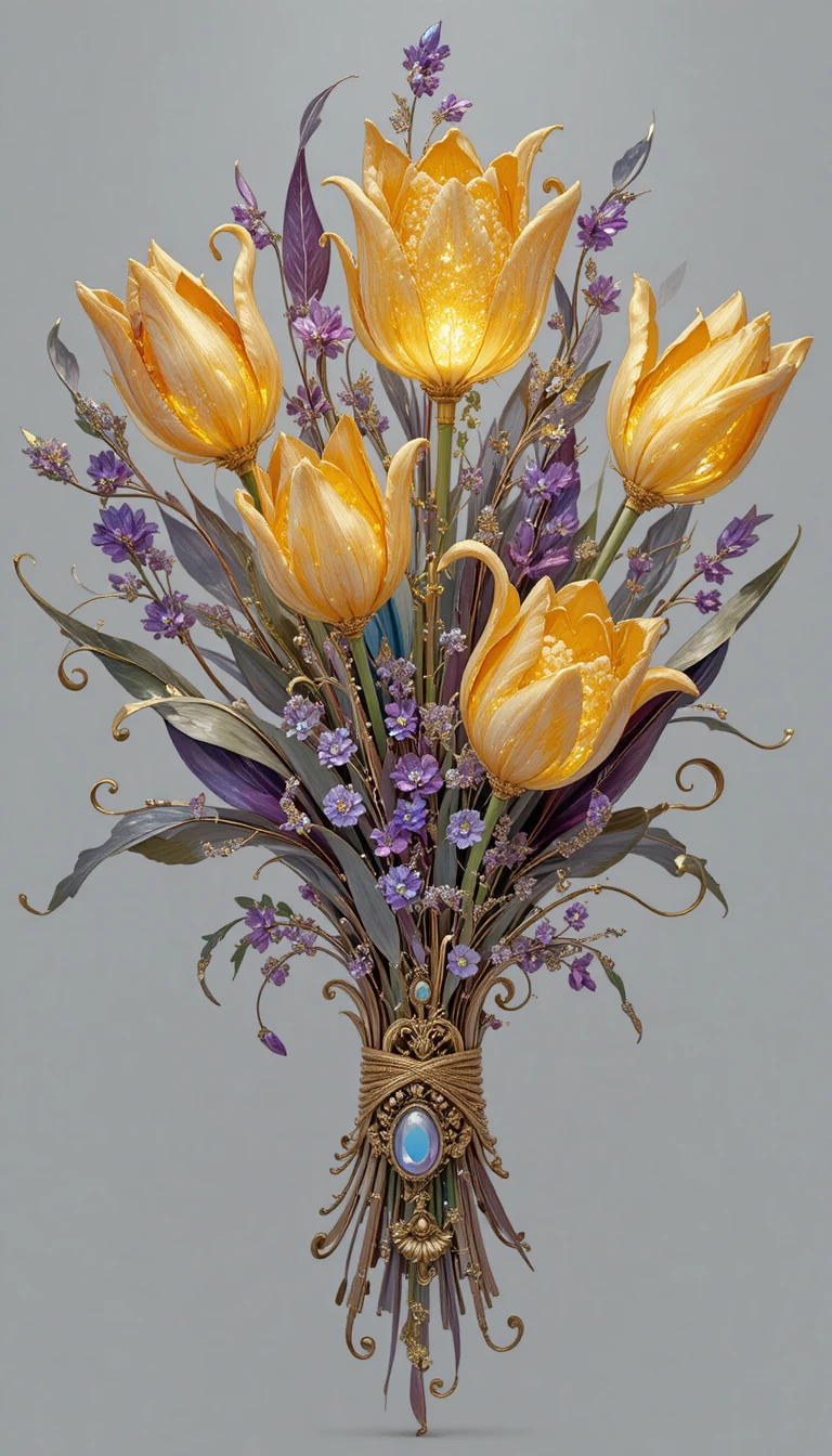 Kristallblumenstrauß mit gelben und violetten Tulpen