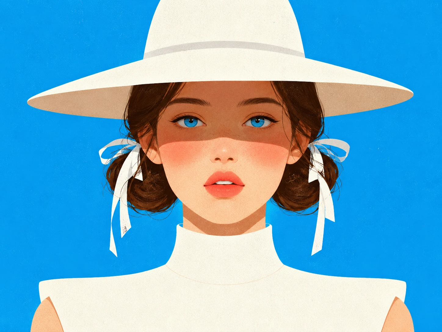 Retrato vetorial minimalista de uma garota com chapéu largo