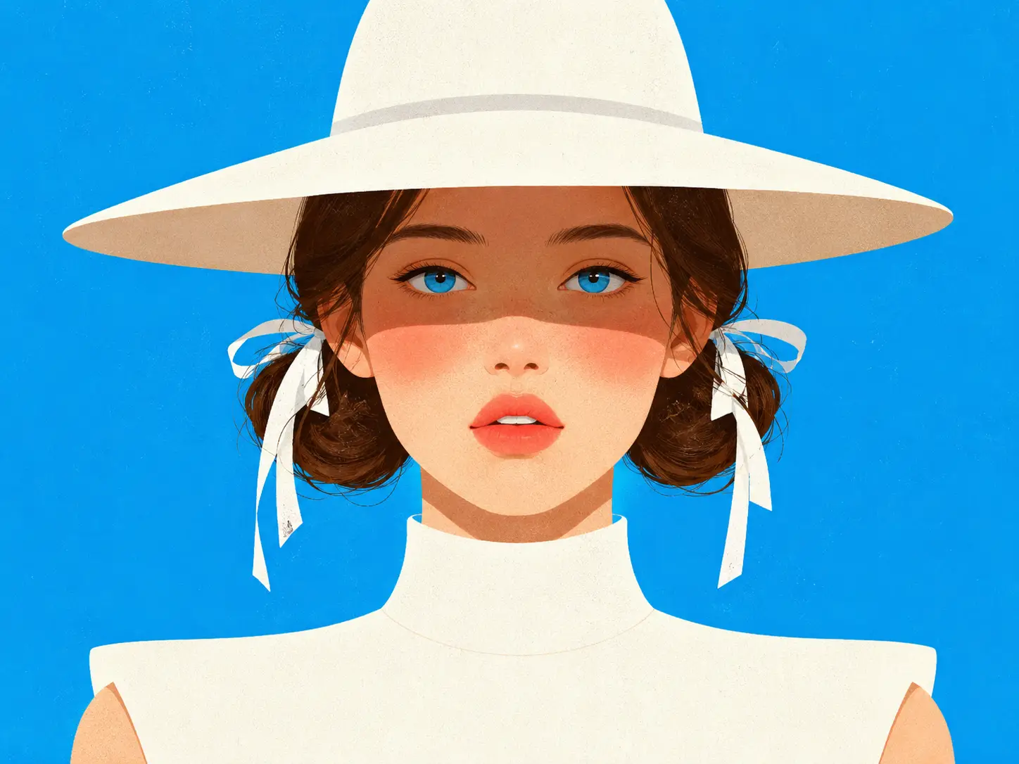 Minimal vector portrait of a girl in a wide hat