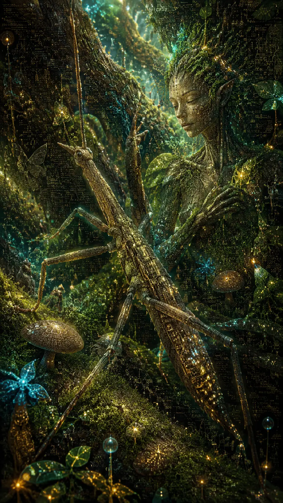 樹靈與活體數據的魔幻森林融為一體