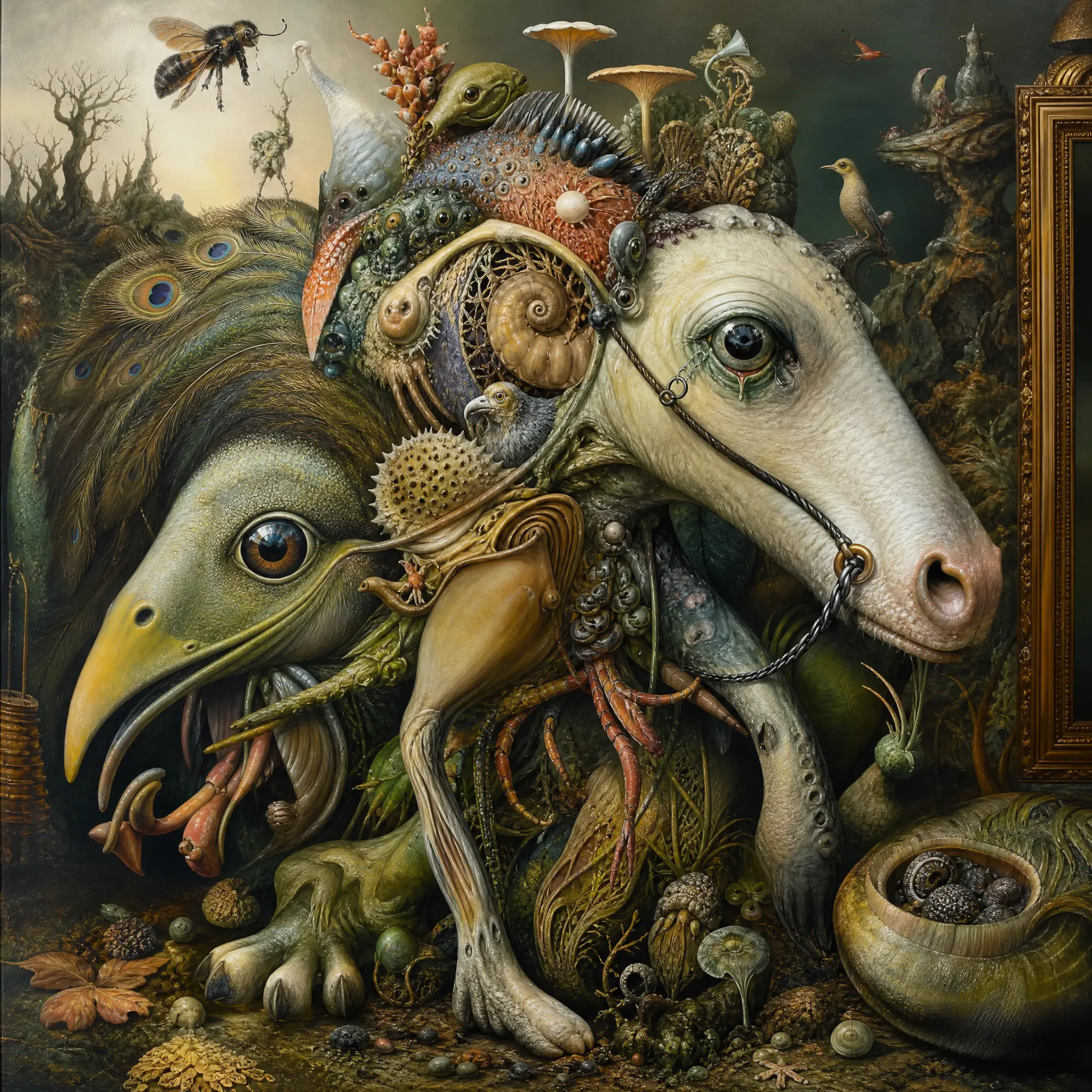 Surreal Oil Painting Of Intertwined Organic Life Forms
