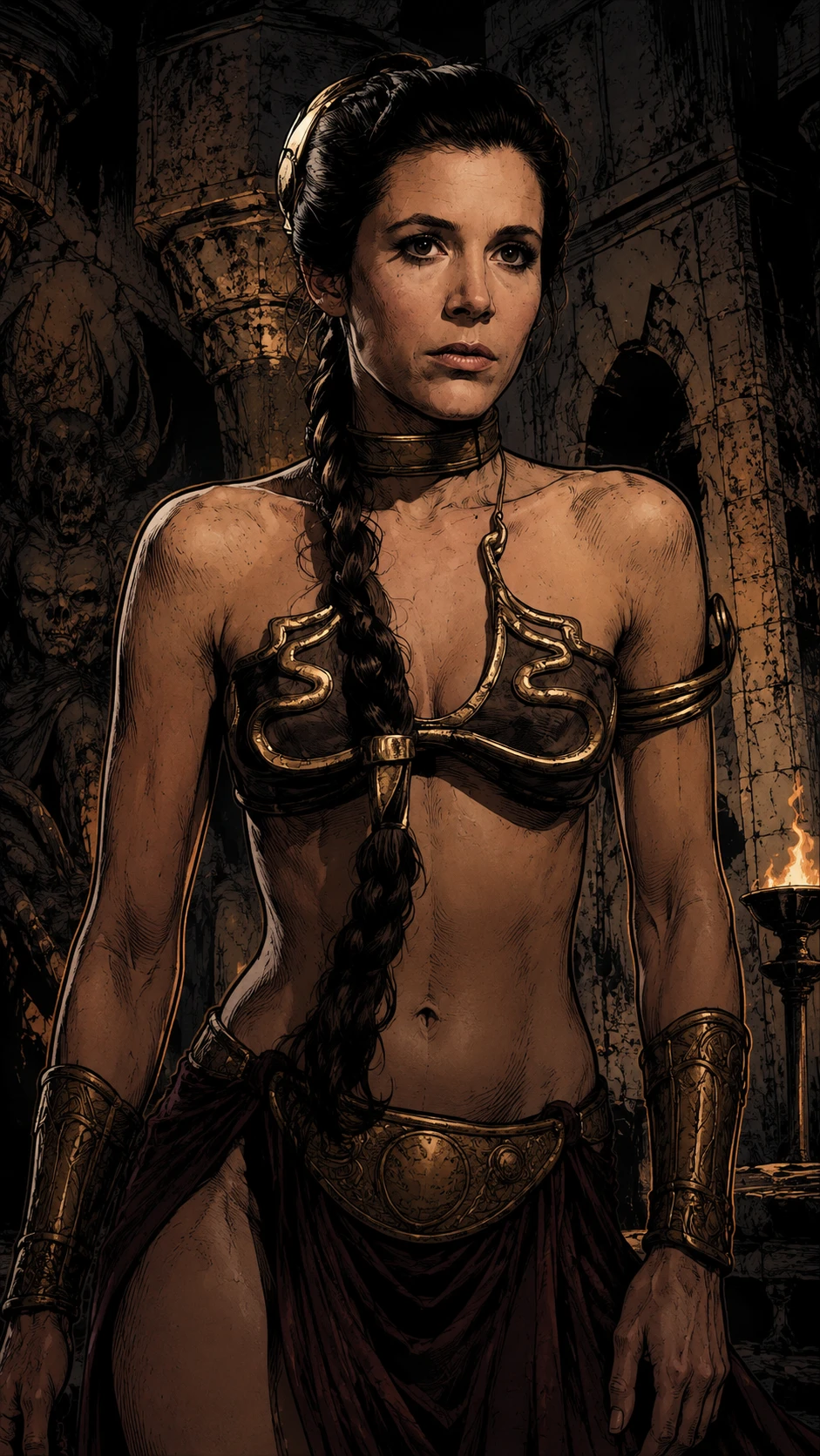 Dark fantasy graphic novel style digital ink illustration