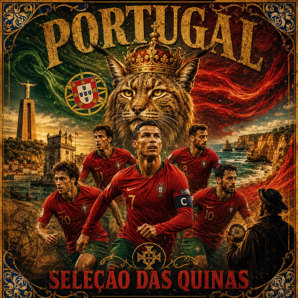 Vintage-Helden-Fußballposter der portugiesischen Nationalmannschaft