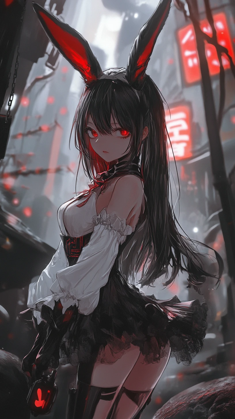 Anime-Mädchen mit Hasenohren in aufwendigem Fantasy-Outfit
