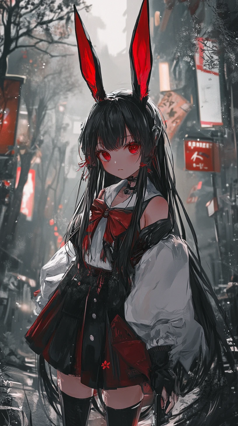 Anime-Mädchen mit Hasenohren im Fantasy-Wald