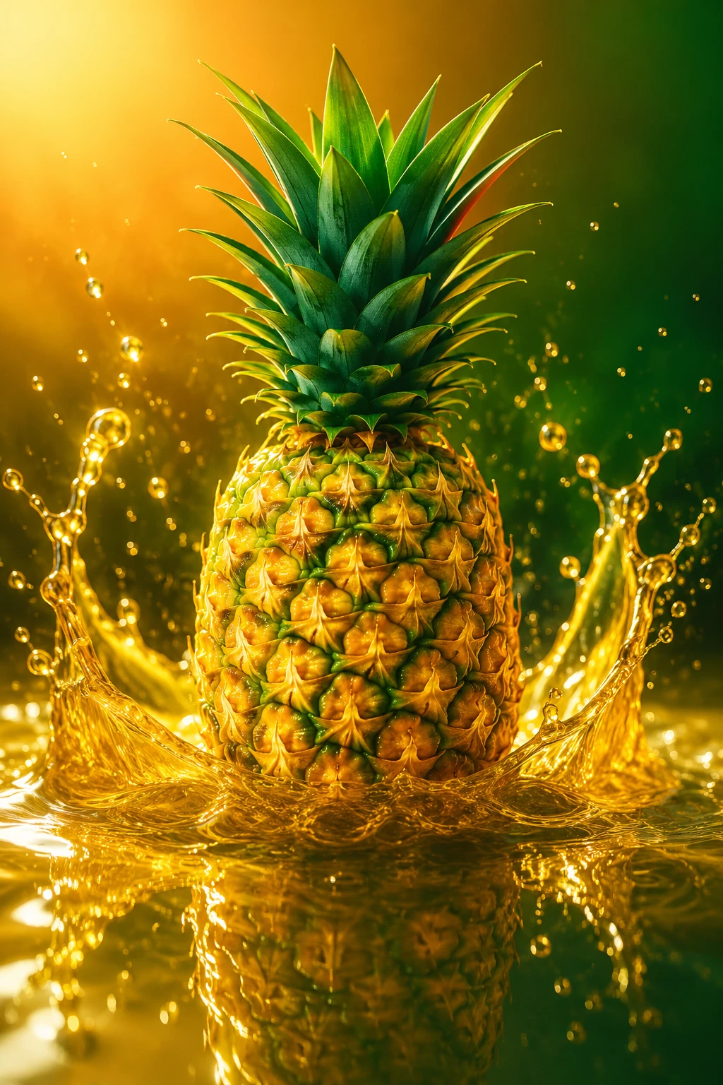 Vibrant Pineapple Floating On Colorful Liquid Surface