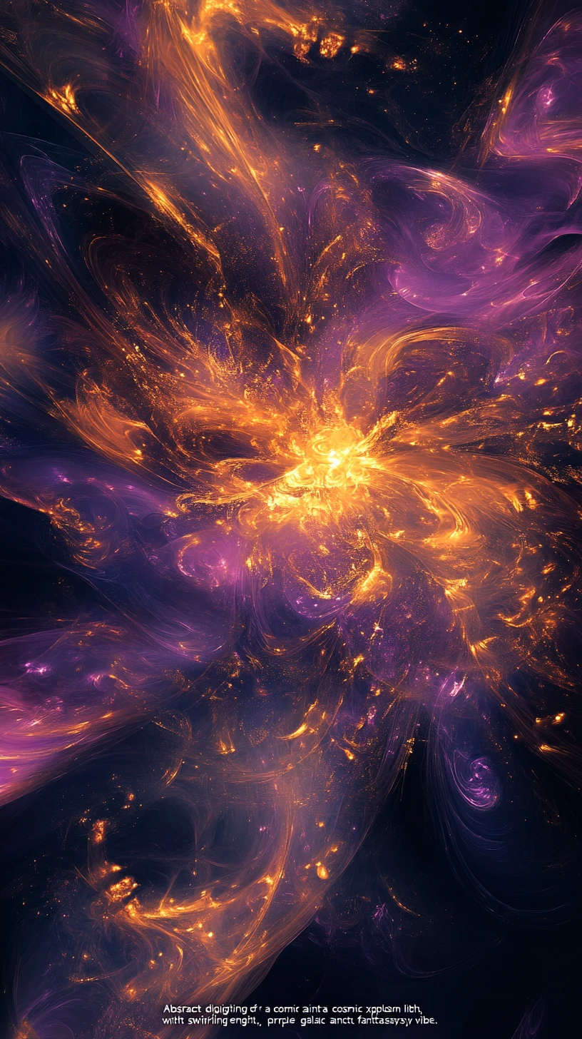 Cosmic explosion with swirling purple and golden energy