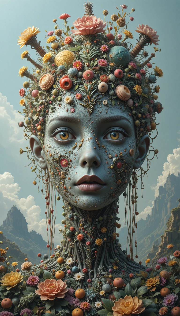 Pintura a óleo surreal de formas de vida animais e vegetais abstratas
