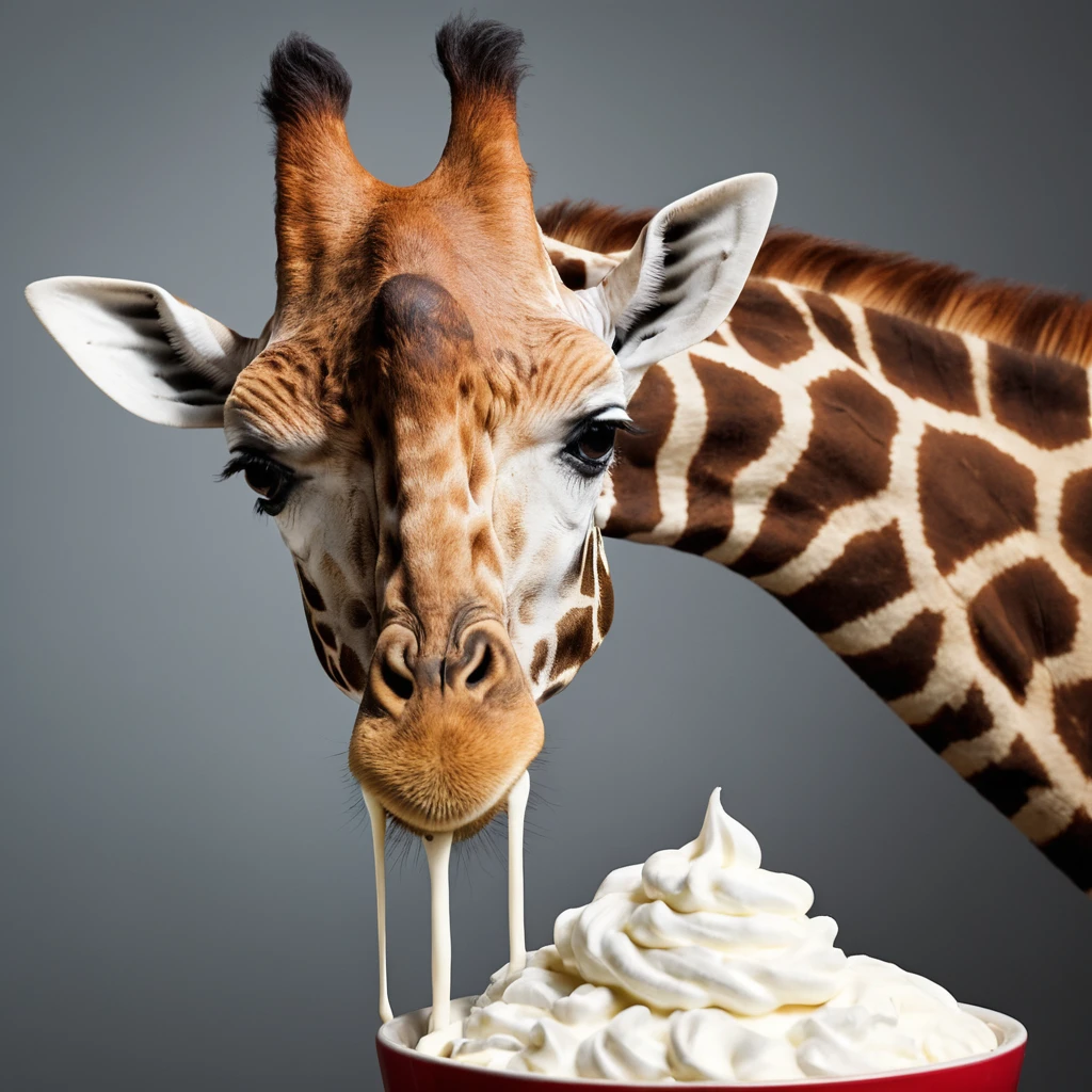 Girafa surreal imaginada como um recipiente de chantilly