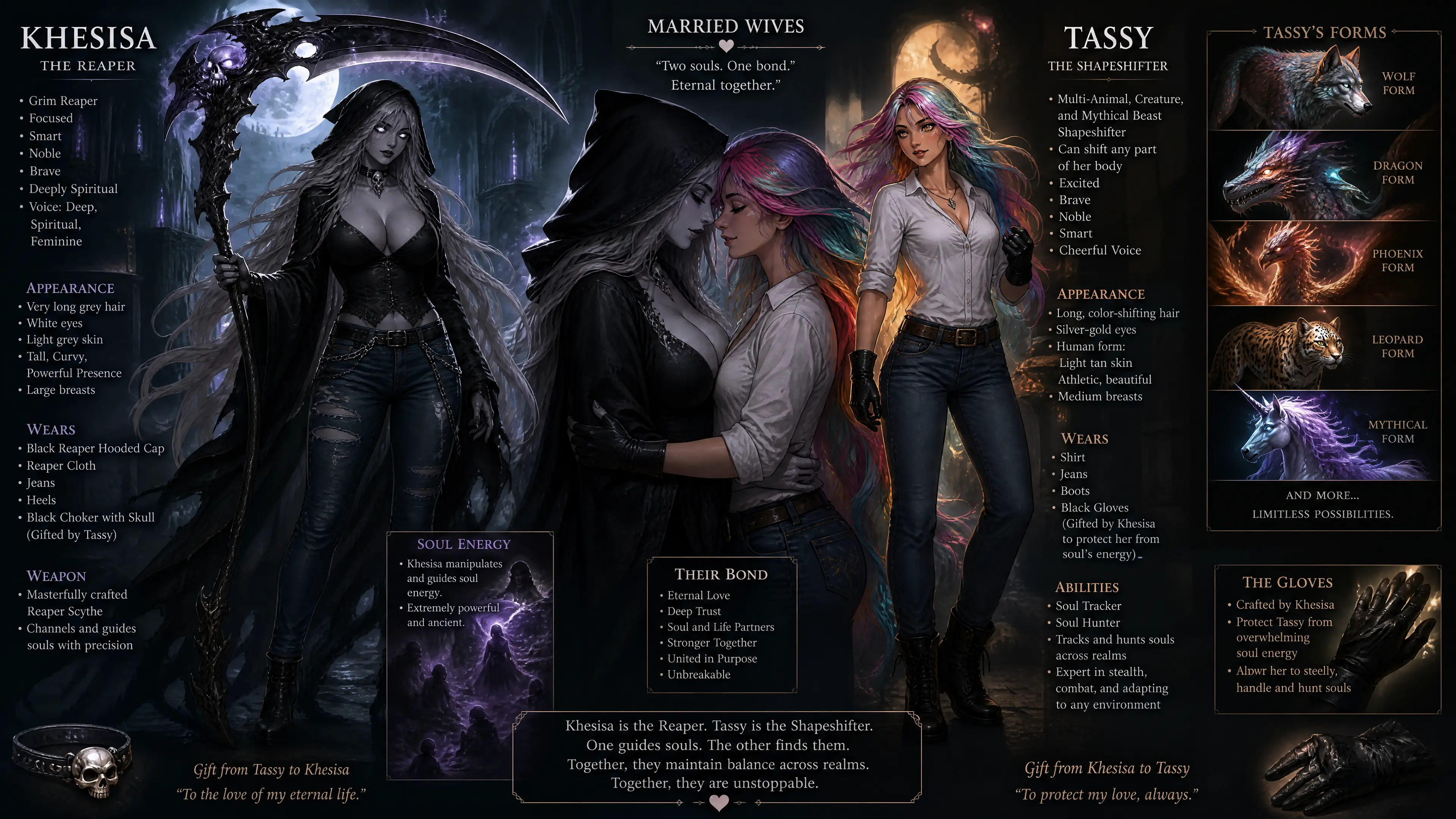 Noble female grim reaper with scythe in dark attire