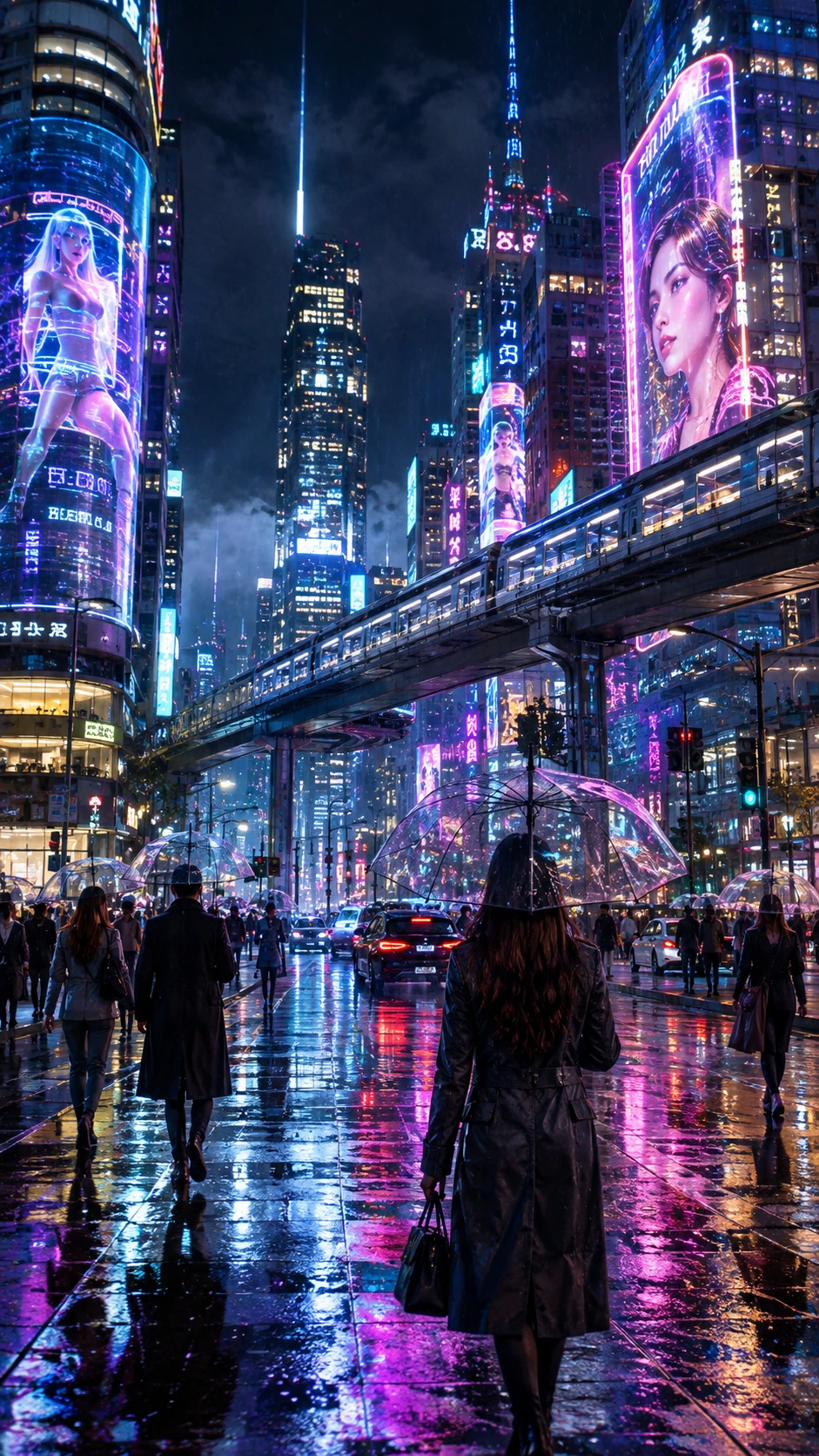 Futuristische Neonstraße mit leuchtenden nassen Reflexionen