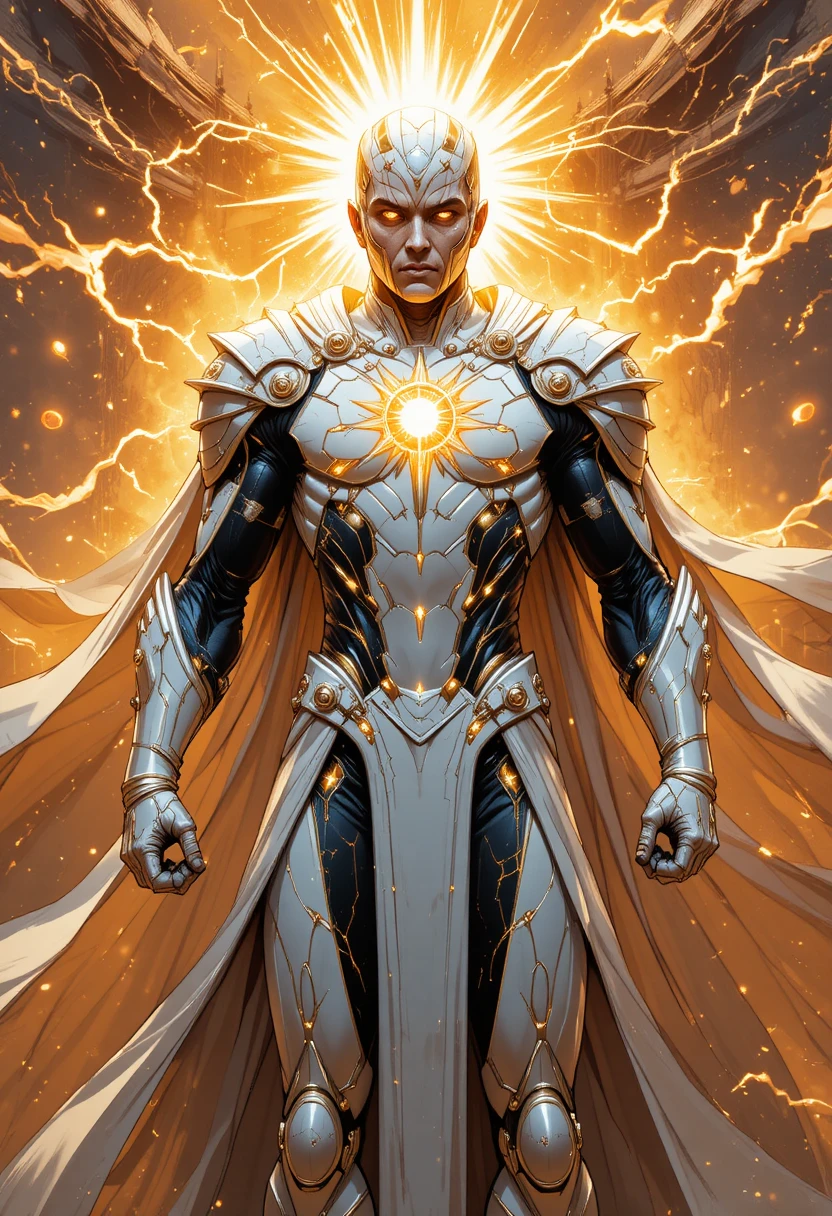 Super-herói cósmico blindado com poder radiante de sol interior