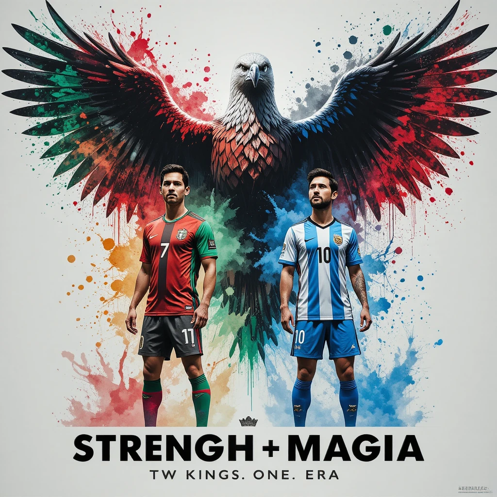 Two legendary footballers standing united before spirit eagle