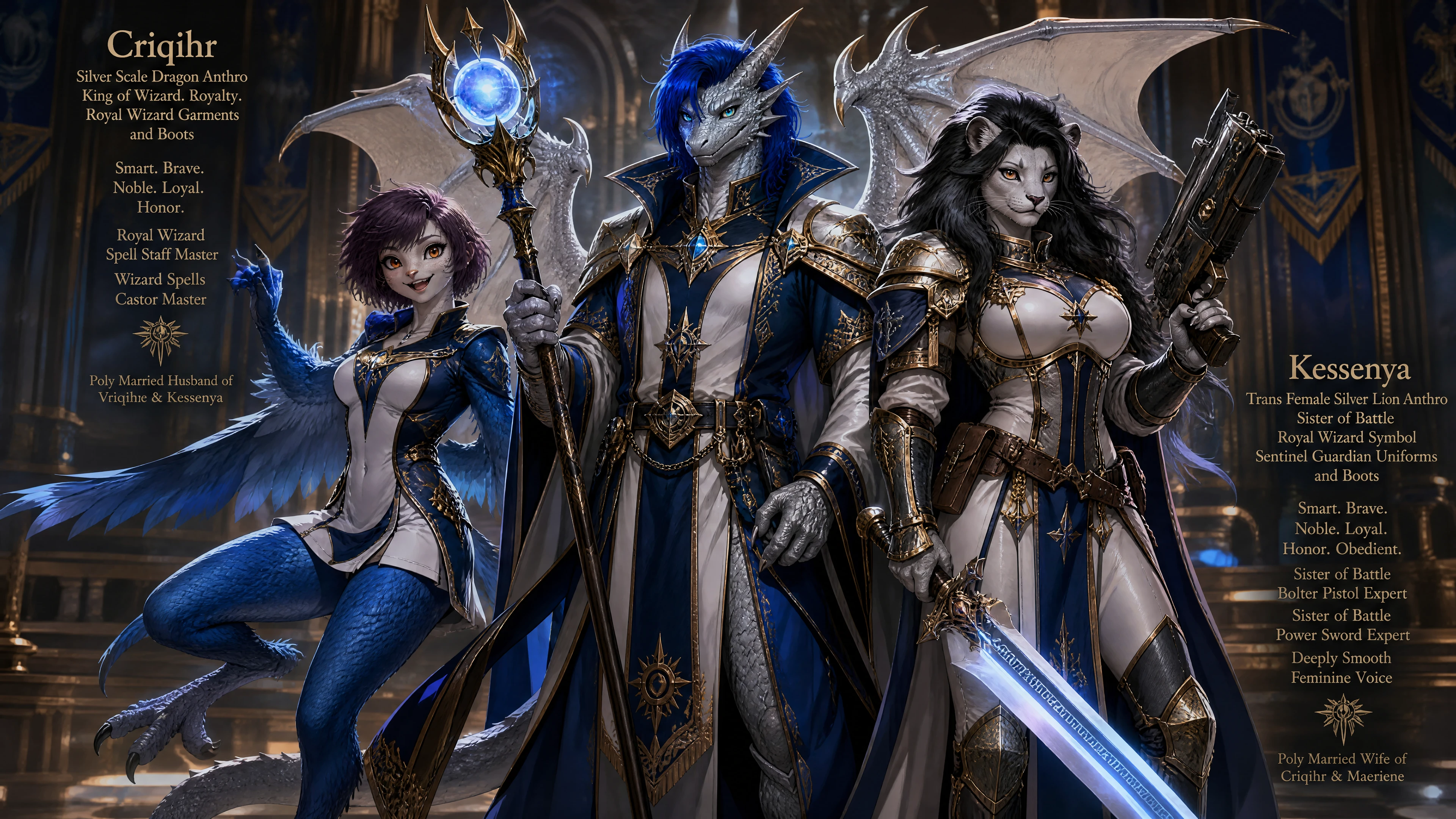 Roi dragon d’argent ailé en habits de mage royal