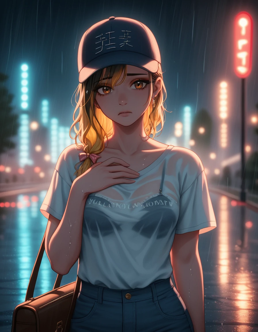 雨から逃げるギャル少女と輝くシティパーク