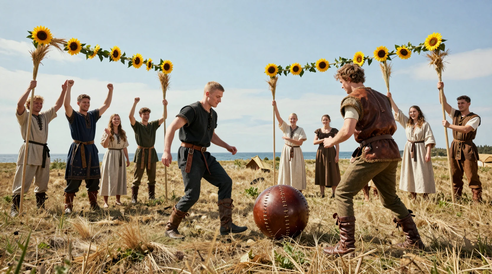 Fantasy football match in a sunny summer field