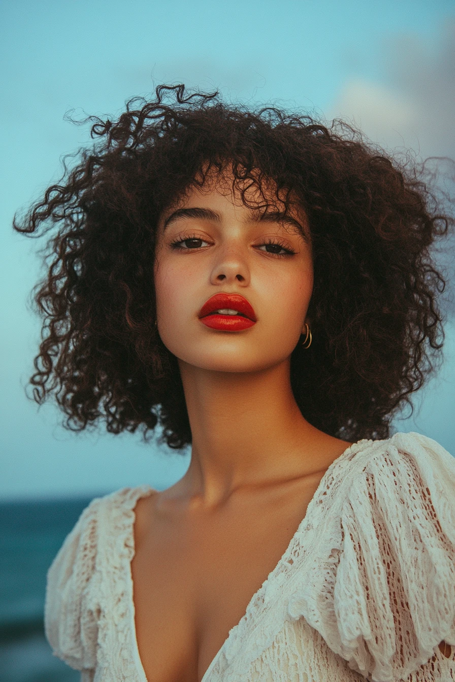 Serene woman gazing at a tranquil Mediterranean horizon