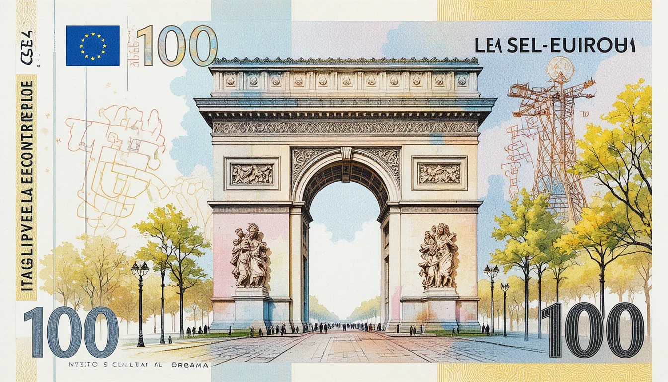 French 100 euro banknote with Paris triumphal arch design