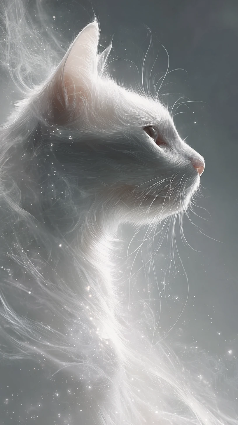 Gato branco etéreo formado de névoa e poeira estelar