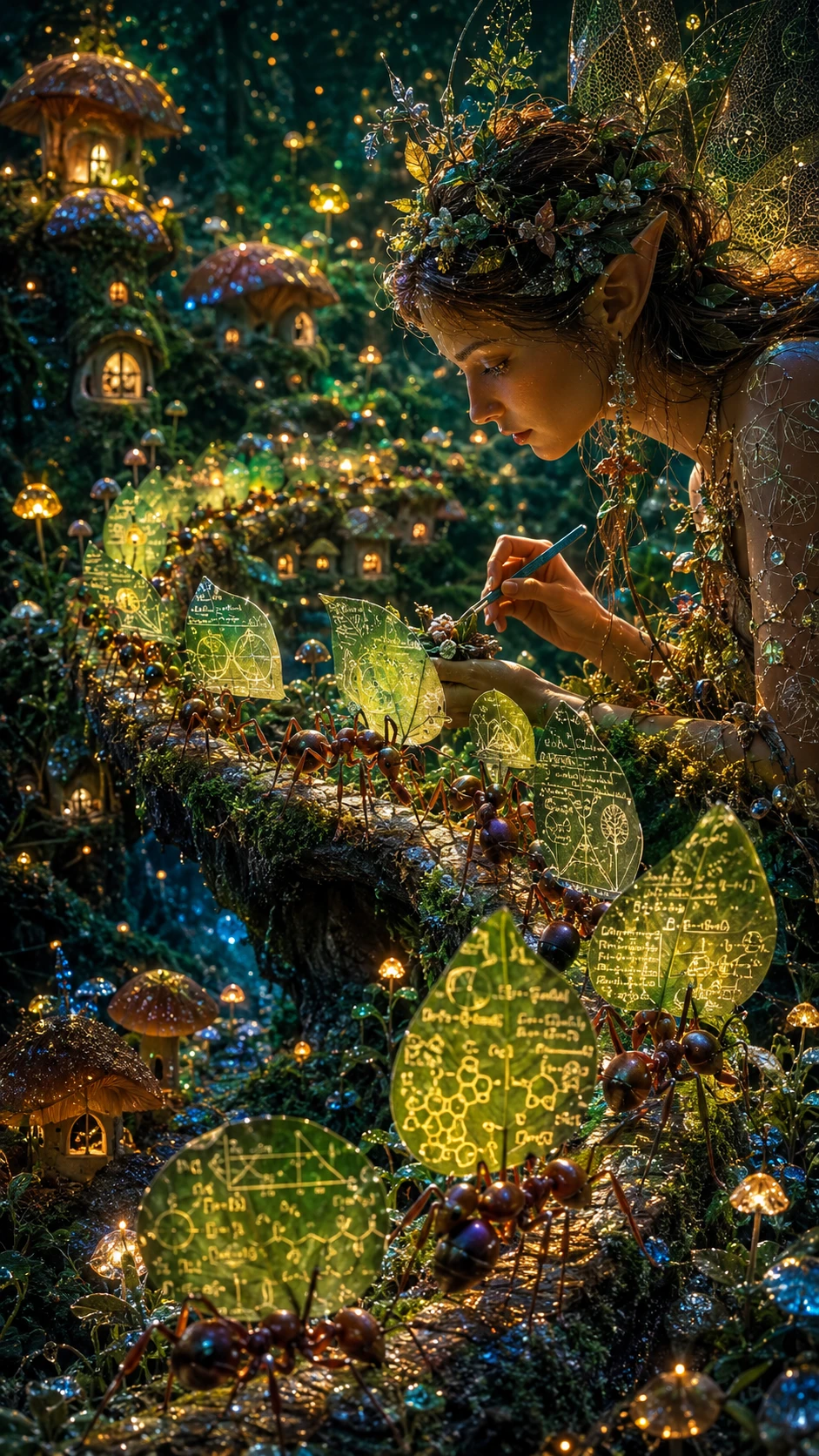 Fairy Herbalist With Leafcutter Ants In Enchanted Forest