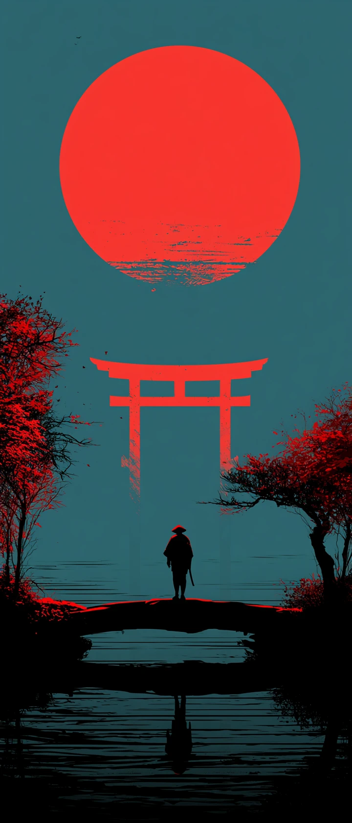 Minimale japanische Illustration mit ruhiger kreativer Stille