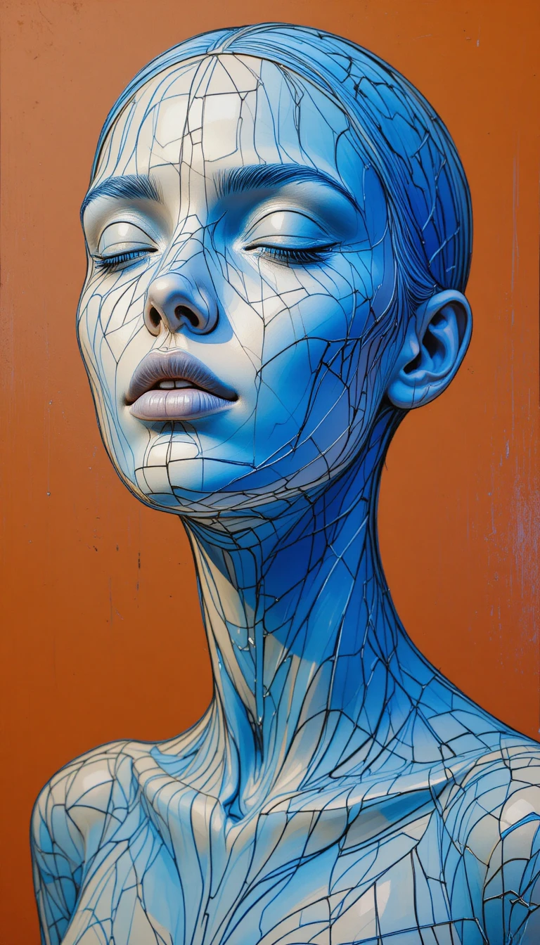 Pintura a óleo de busto feminino em vista frontal semi-diagonal