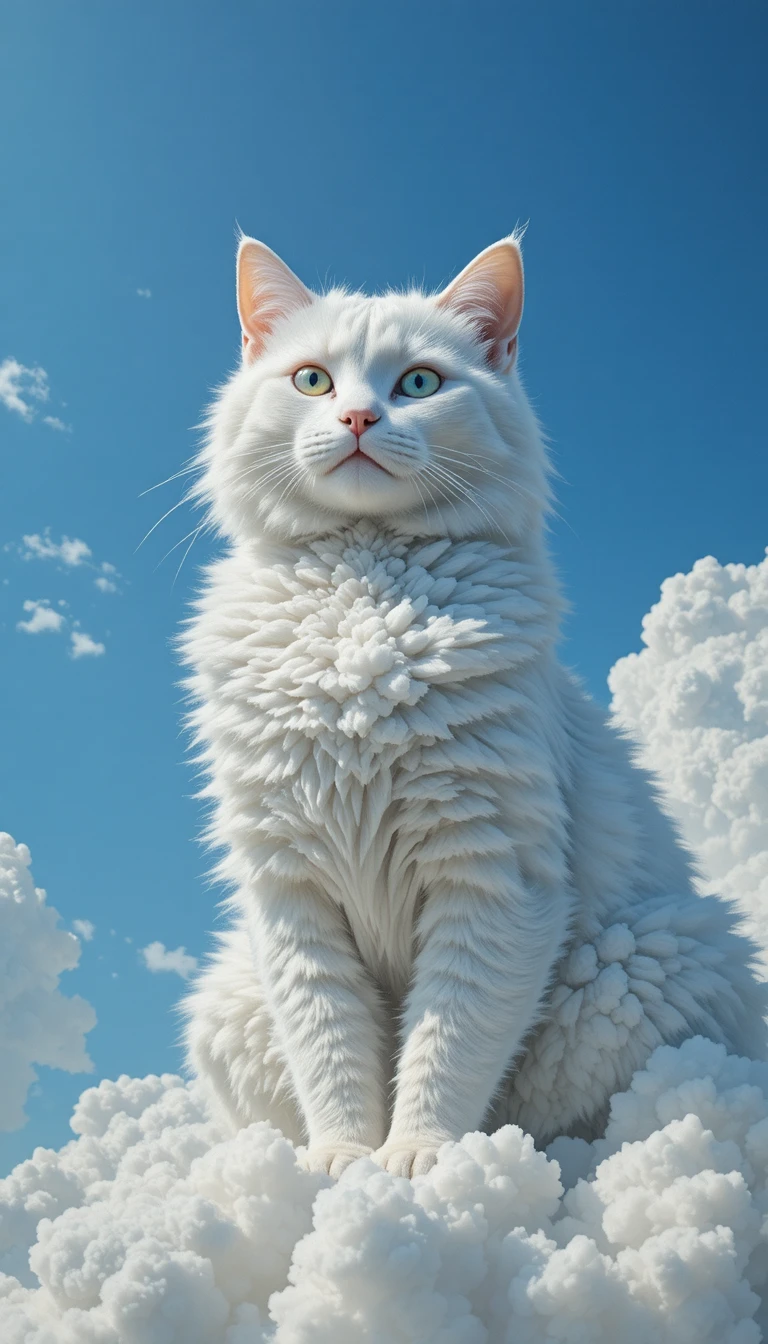 Gato de nuvem surreal flutuando em um céu de verão azul brilhante