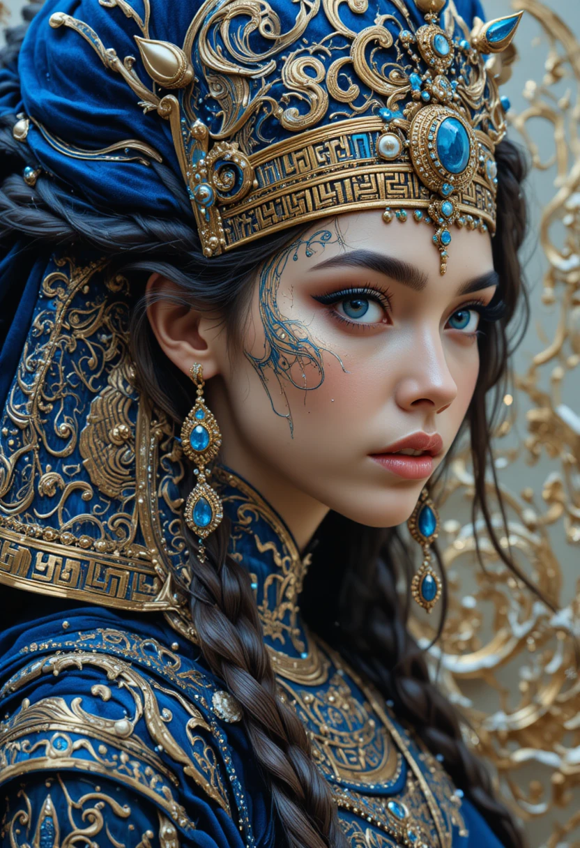 Egyptian queen portrait in jeweled headdress and snow