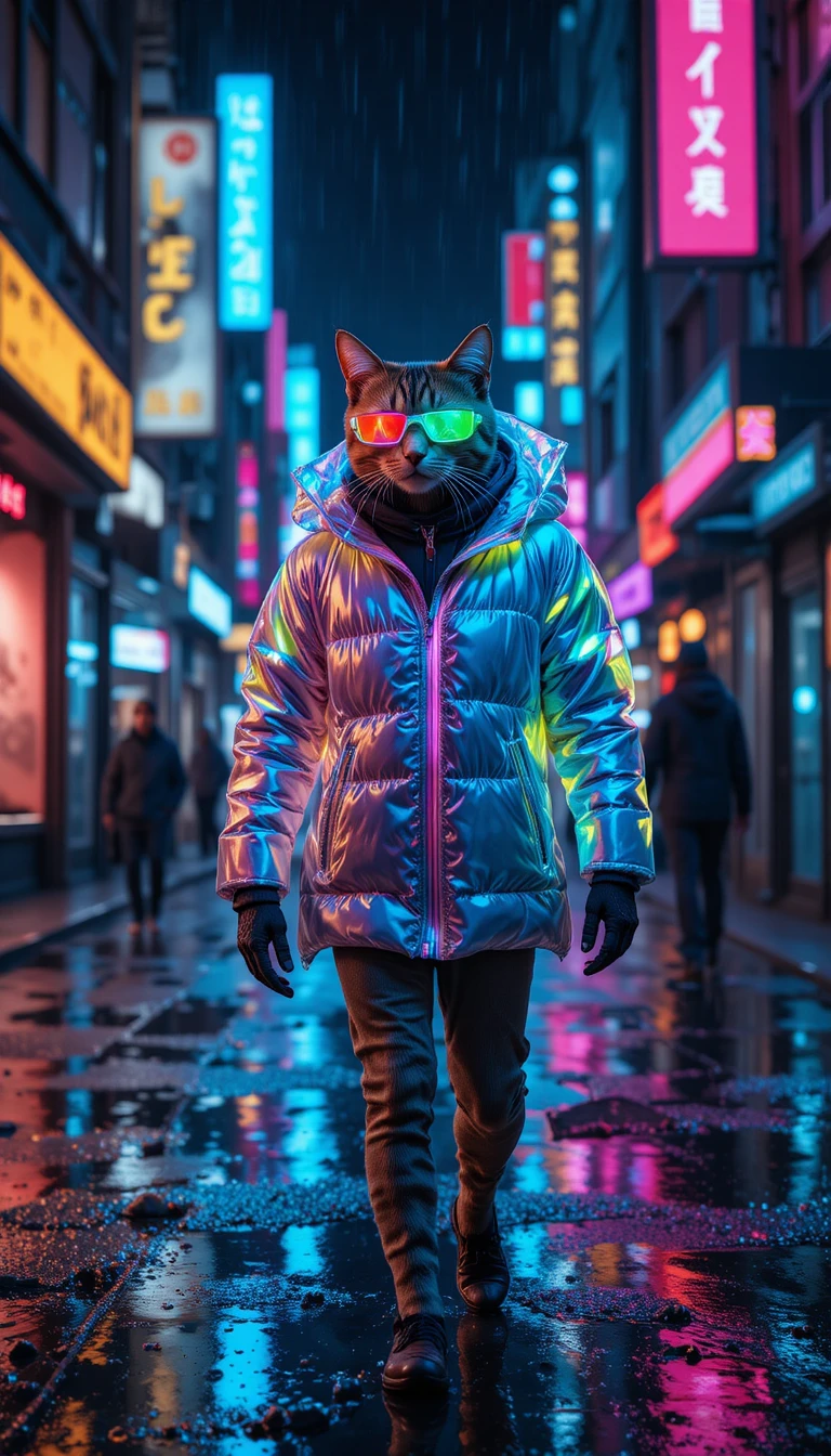 霓虹賽博龐克夜城裡的酷帥街頭貓