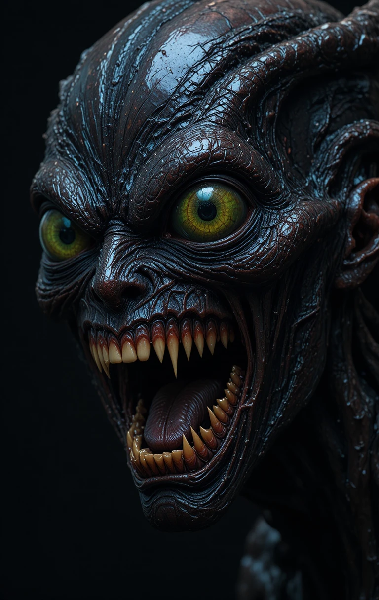 Monstro distorcido de outro mundo com olhos bulbosos e brilhantes