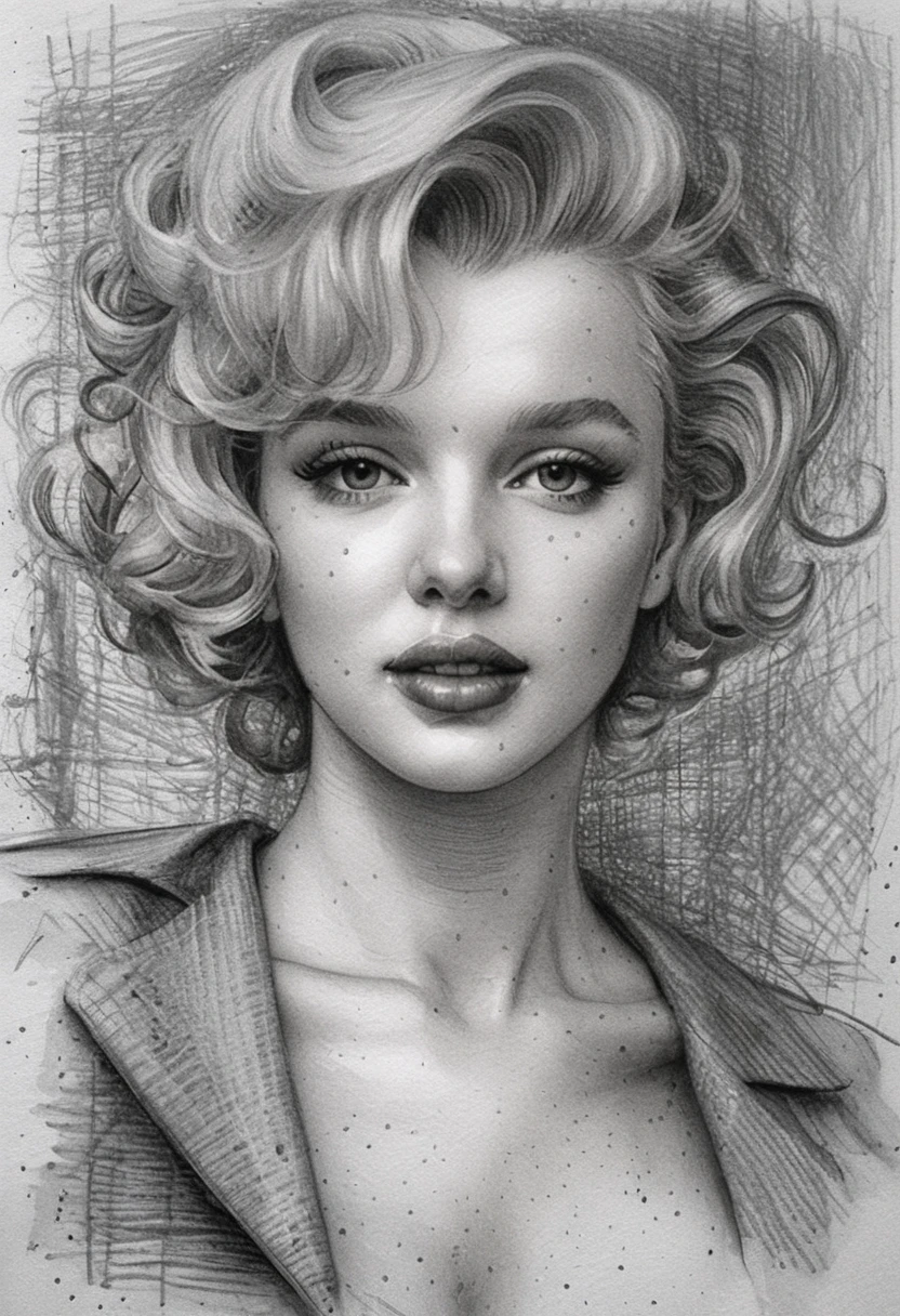 Retrato em grafite de Marilyn Monroe com sorriso icônico