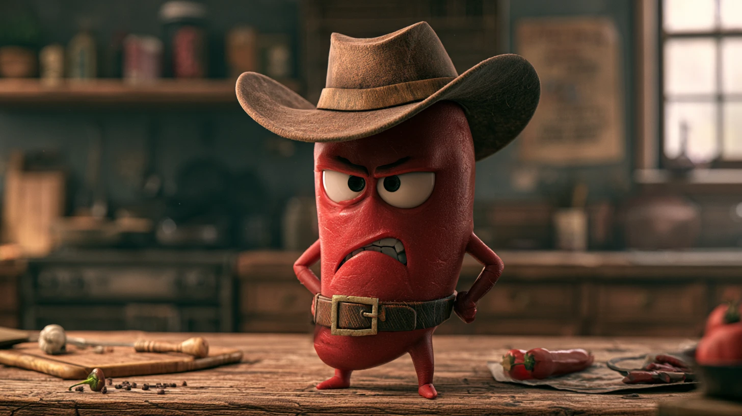 Peperoncino cowboy arrabbiato su un tavolo da cucina