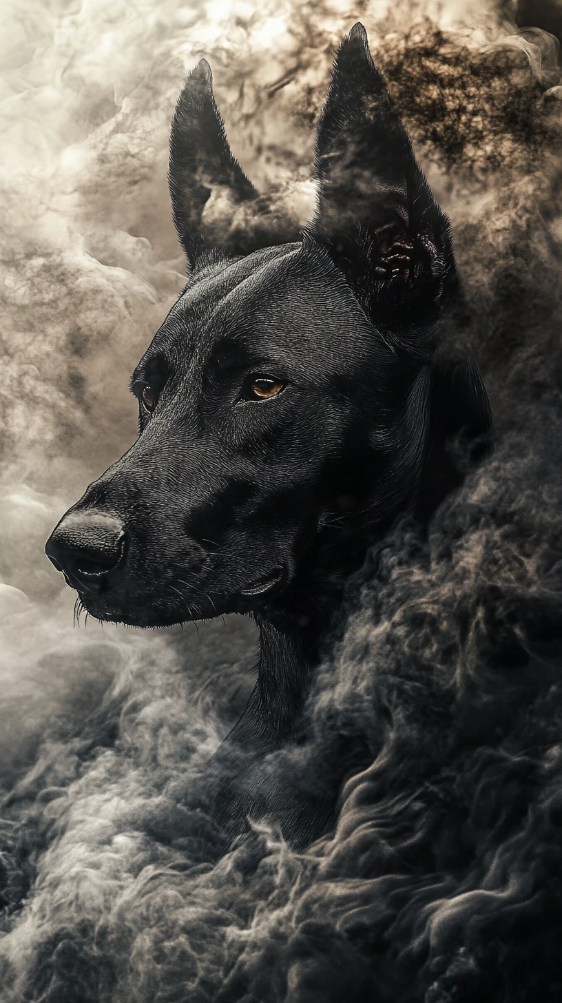 Doberman solto em uma rua urbana tensa