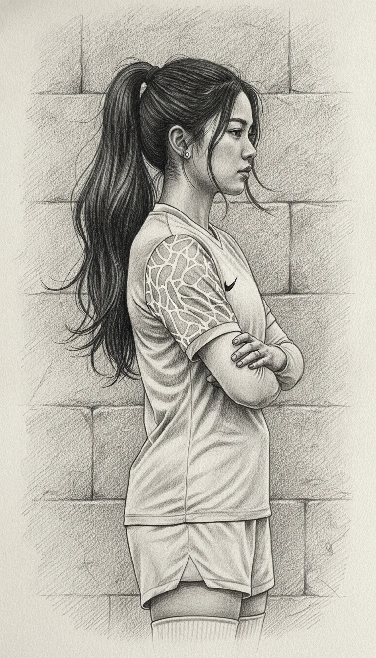 Full body profile portrait of focused female football player