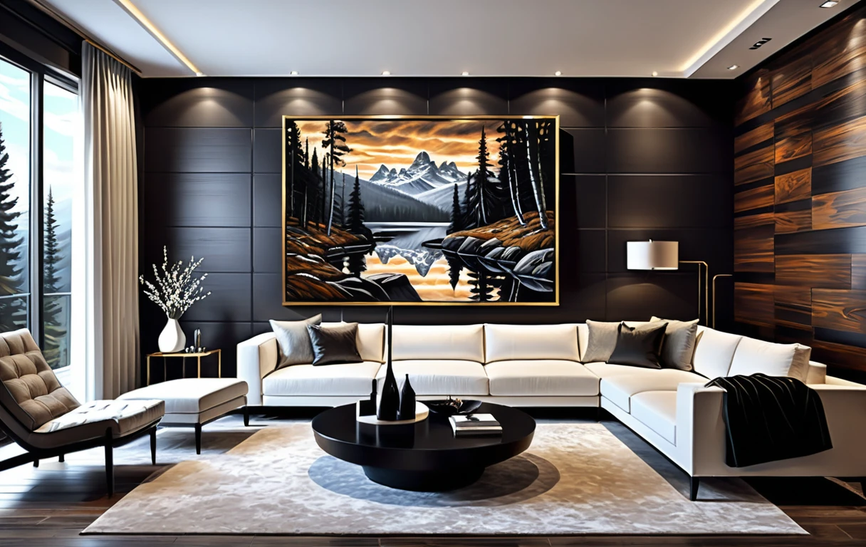 Salle de galerie d'art dark fantasy avec mur de peintures
