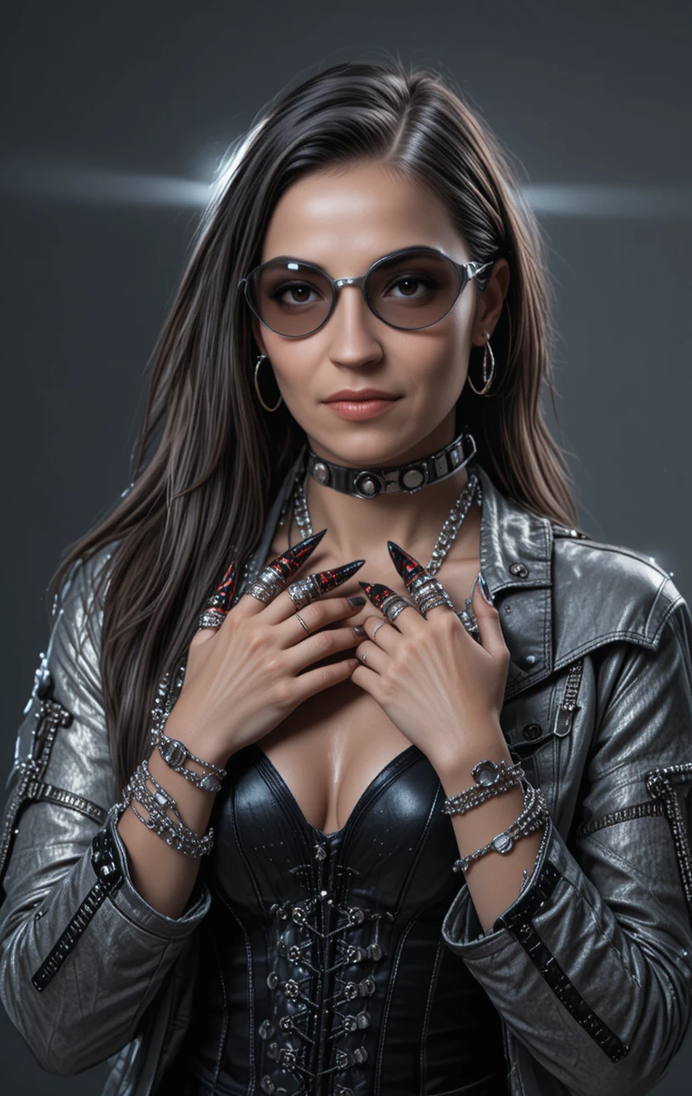 Retrato de moda futurista de mujer con uñas cyberpunk
