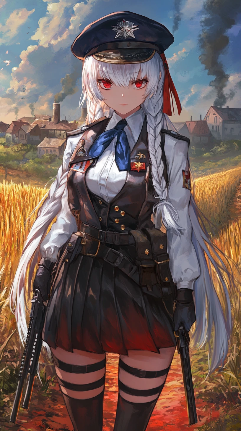 Ragazza ufficiale anime con lunghi capelli bianchi in uniforme