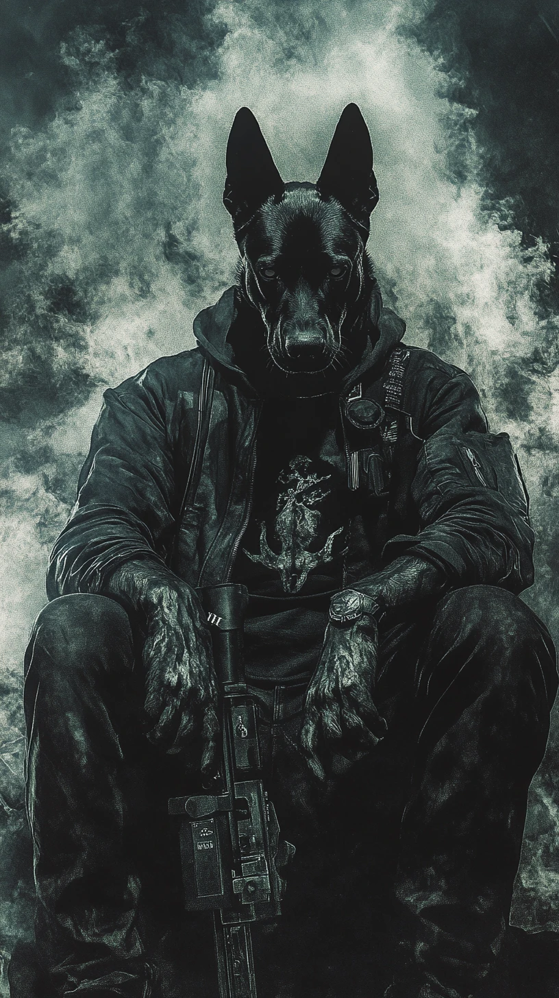 Doberman solto em pé, alerta em uma rua urbana
